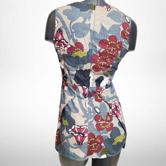 Marni Heathered Multi Floral Cotton Sleeveless Peplum Blouse/Top, - Picture 9 of 16